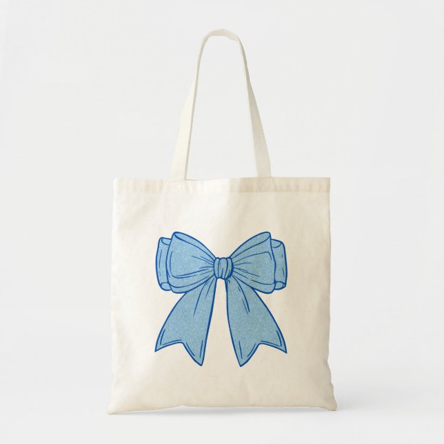 Navy + Blue Faux Glitter Bow Tragetasche (Vorne)