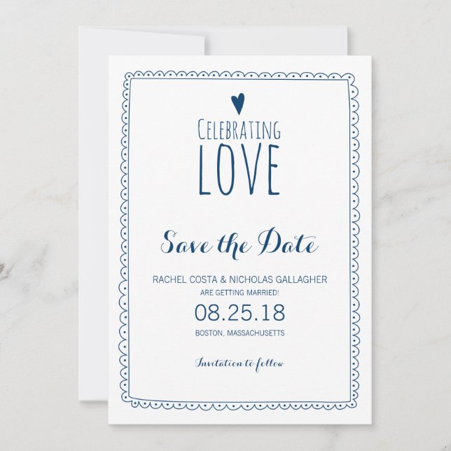 Navy Blue feiert Liebe Hochzeit speichern das Datu Save The Date (Vorderseite)