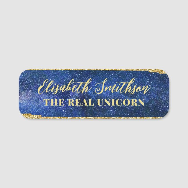 Navy Blue Feminine Celestial Personalisiert ID Abz Namensschild (Vorderseite)