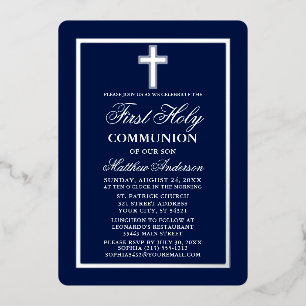 Navy Blue First Heilige Kommune Kreuz Silver Folieneinladung
