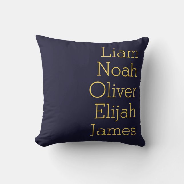 Navy Blue Five Kids ernennt Personalisierte Famili Kissen (Vorderseite)