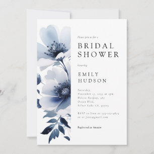 Navy Blue Floral Brautparty Einladung
