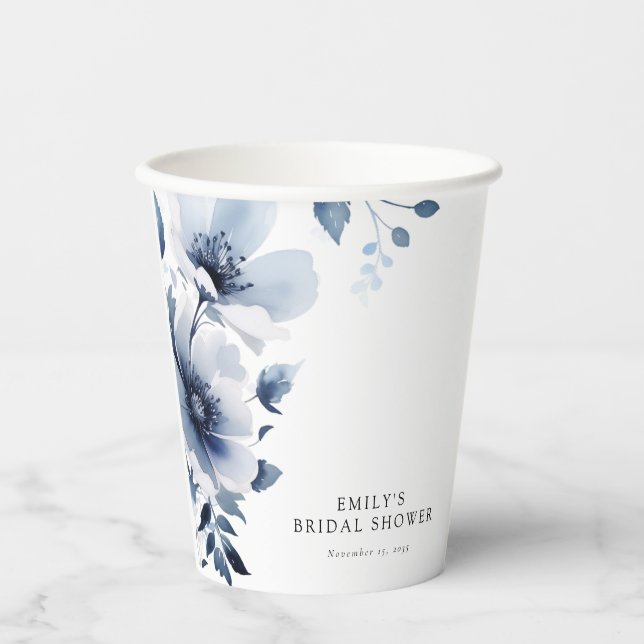 Navy Blue Floral Brautparty Pappbecher (Vorderseite)