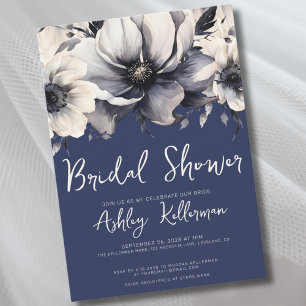 Navy Blue Floral Brautparty Party Einladung
