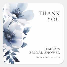 Navy Blue Floral Brautparty Quadratischer Aufkleber