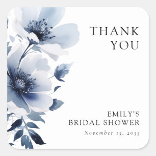 Navy Blue Floral Brautparty Quadratischer Aufkleber