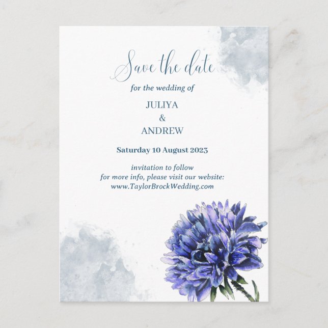 Navy Blue Floral enregistrer la date Carte postale (Devant)