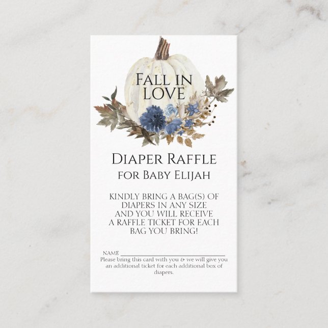 Navy Blue Floral Fall White Pumpkin Diaper Raffel Visitenkarte (Vorderseite)