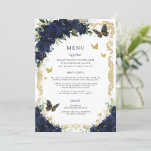 Navy Blue Floral Gold Schmetterlinge Quinceanera Programm