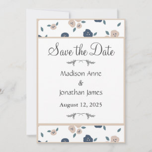 Navy Blue Floral Kariert Farmhouse Land Save The Date