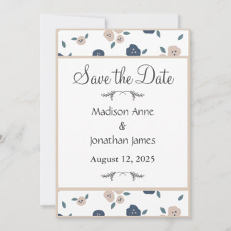Navy Blue Floral Kariert Farmhouse Land Save The Date