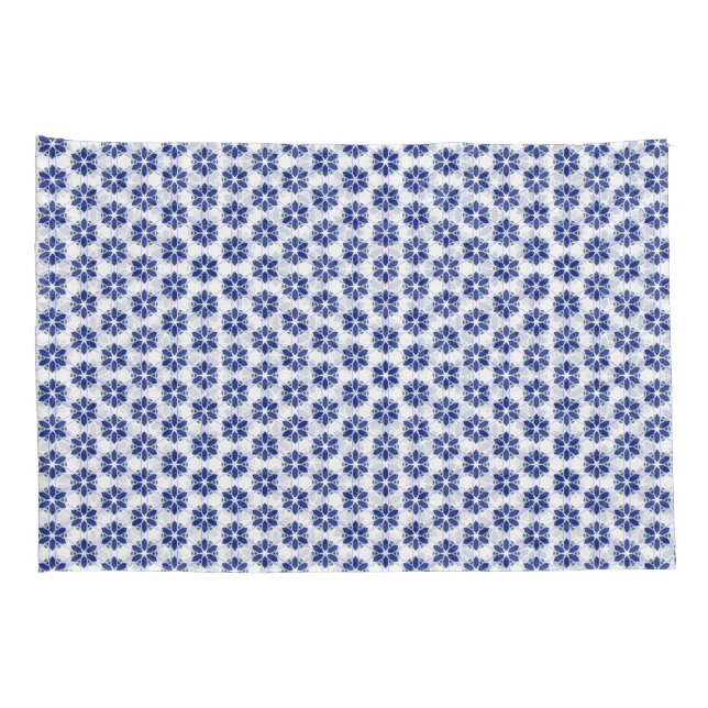 Navy Blue Floral Mosaik Kissenbezug (Rückseite-Rechts)