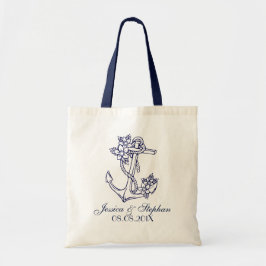 Navy Blue Floral Nautical Anchor Tragetasche