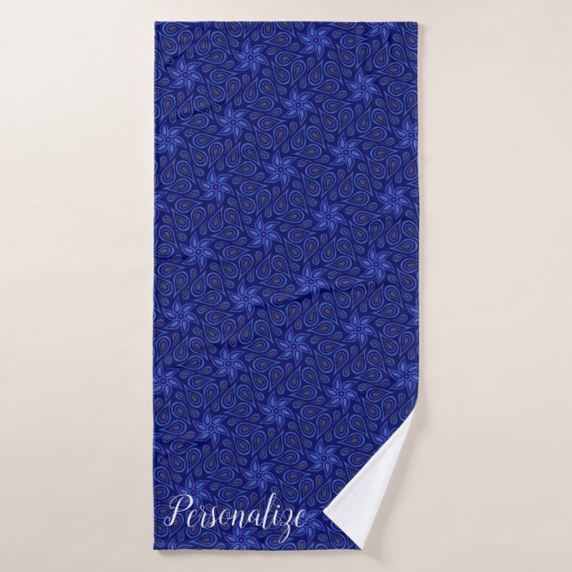 Navy Blue Floral Paisley Blume Muster Custom Badehandtuch (Badehandtuch)