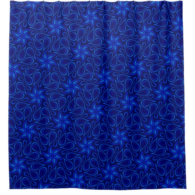 Navy Blue Floral Paisley Vibranly Blume Muster Duschvorhang (Vorderseite)