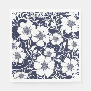 Navy Blue Floral Paper Napkins Serviette
