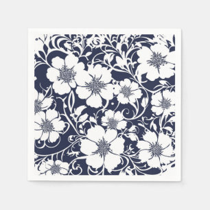 Navy Blue Floral Paper Napkins Serviette