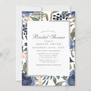 Navy Blue Floral Pattern Aquarellfarben Brautparty Einladung