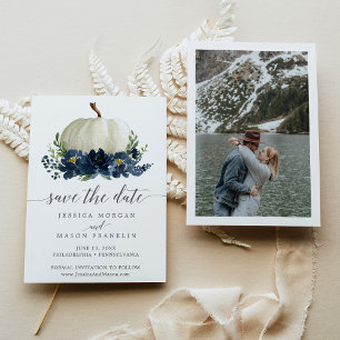 Navy Blue Floral Pumpkin Hochzeit Retten Sie die D Einladung