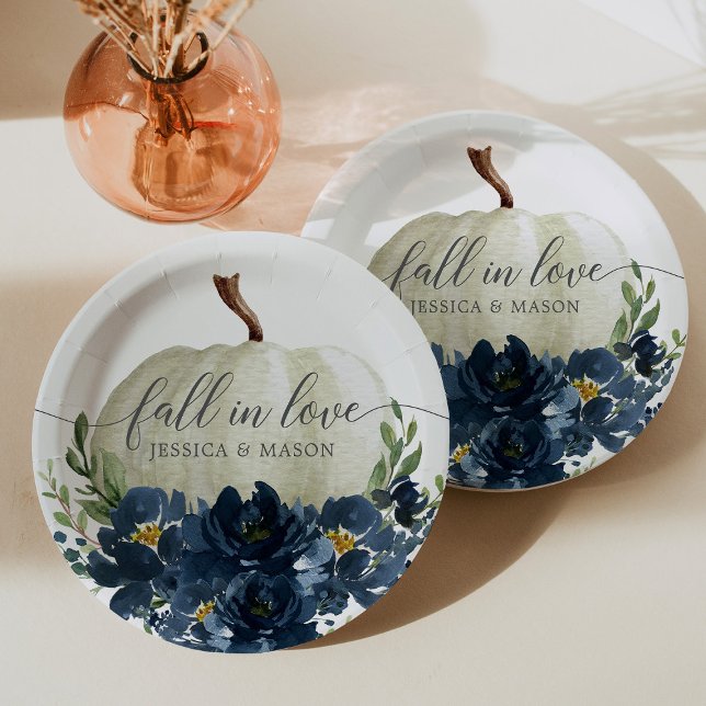 Navy Blue Floral Pumpkin Hochzeitspapier-Teller Pappteller (Von Creator hochgeladen)