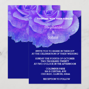 Navy Blue Floral Rose Blume Rustic Boho Wedding Einladung