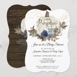 Navy Blue Floral Rustic White Pumpkin Baby Dusche Einladung
