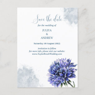 Navy Blue Floral Save the Date Post Card Postkarte