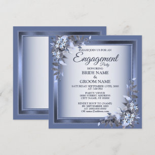 Navy Blue Floral Silver Gray Engagement Party Einladung