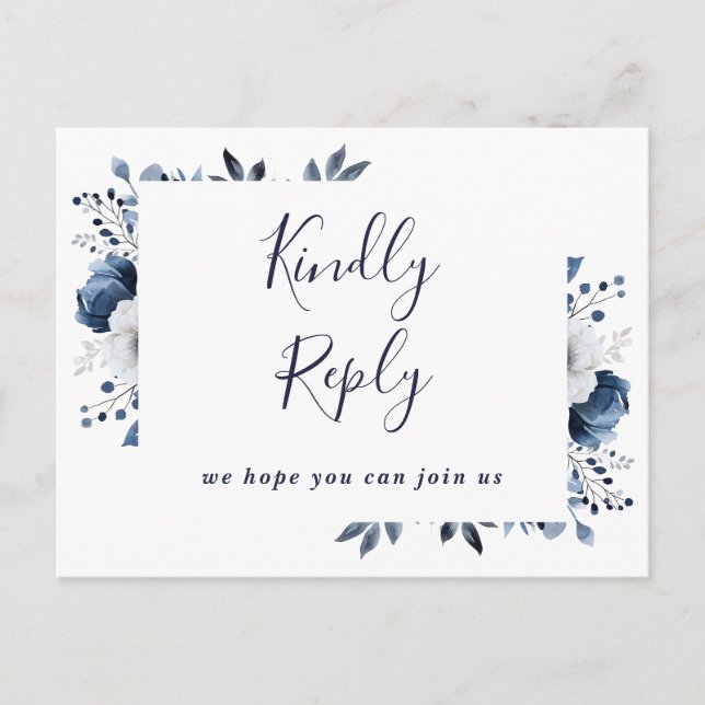Navy Blue Floral Song Anfrage UAWG Postkarte (Vorderseite)