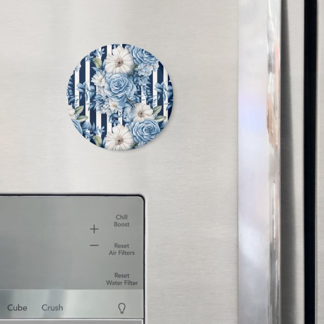 Navy Blue Floral Stripes Brautparty Magnet (In Situ (Kühlschrank))