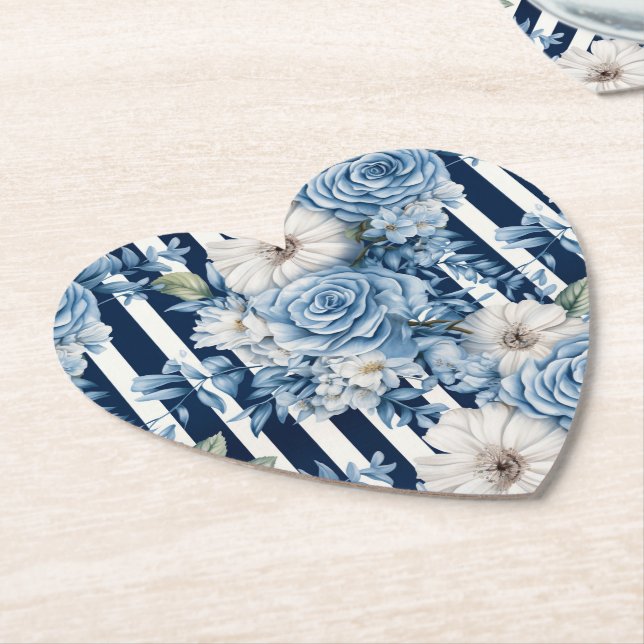 Navy Blue Floral Stripes Brautparty Untersetzer (angewinkelt)