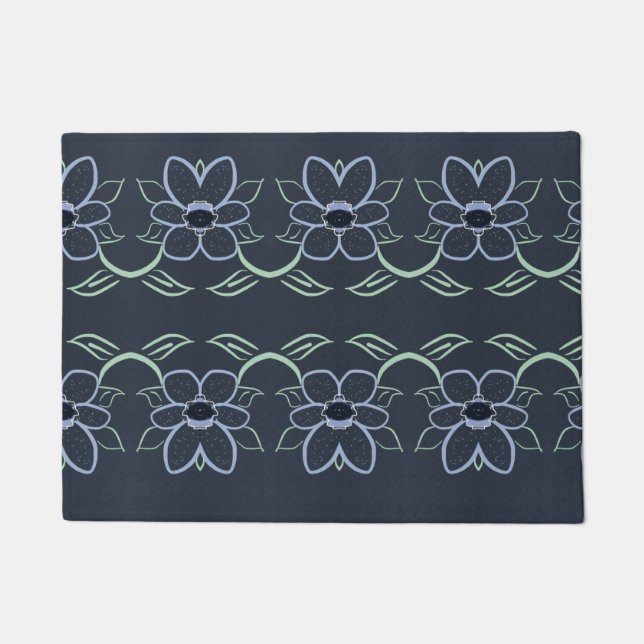 Navy Blue Floral Throw Mat Fußmatte (Vorderseite)