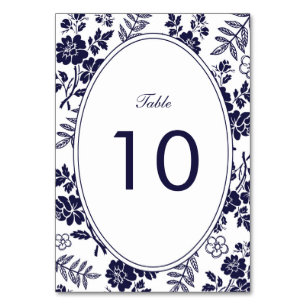 Navy Blue Floral Tischnummer Card