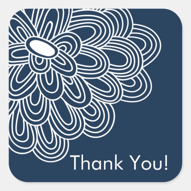 Navy Blue Floral Vielen Dank Brautparty Gefallen Quadratischer Aufkleber (Vorderseite)