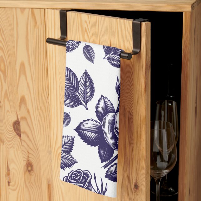 Navy Blue Floral Vintag Geschirrtuch (Drittel gefaltet)