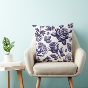 Navy Blue Floral Vintag Kissen
