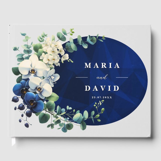 Navy Blue Floral Wedding Guest Book Gästebuch (Vorderseite)