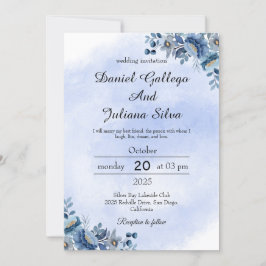 Navy Blue Floral Wedding Invitation Einladung