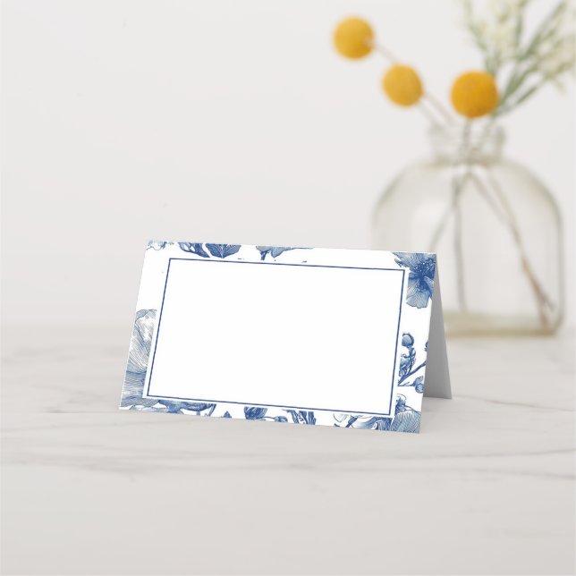 Navy Blue Floral Wedding  Platzkarte (Vorderseite)