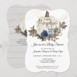 Navy Blue Floral White Wood w Pumpkin Baby Dusche Einladung