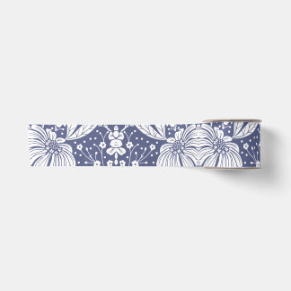 Navy Blue Floral William Morris Style Satinband