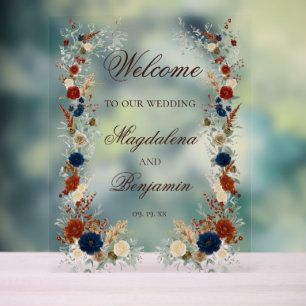 Navy Blue & Florales Orange Brûlé Mariage Bienvenu