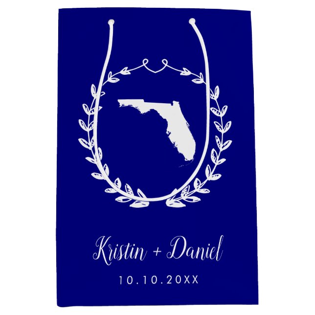 Navy Blue Florida Map Wedding Welcome Swag Mittlere Geschenktüte (Vorderseite)