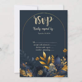 Navy Blue Flowers Gold Blätter UAWG Einladung
