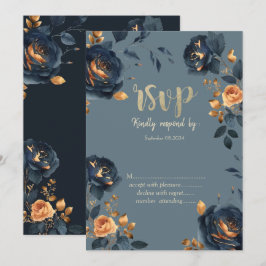Navy Blue Flowers Gold Blätter UAWG Einladung