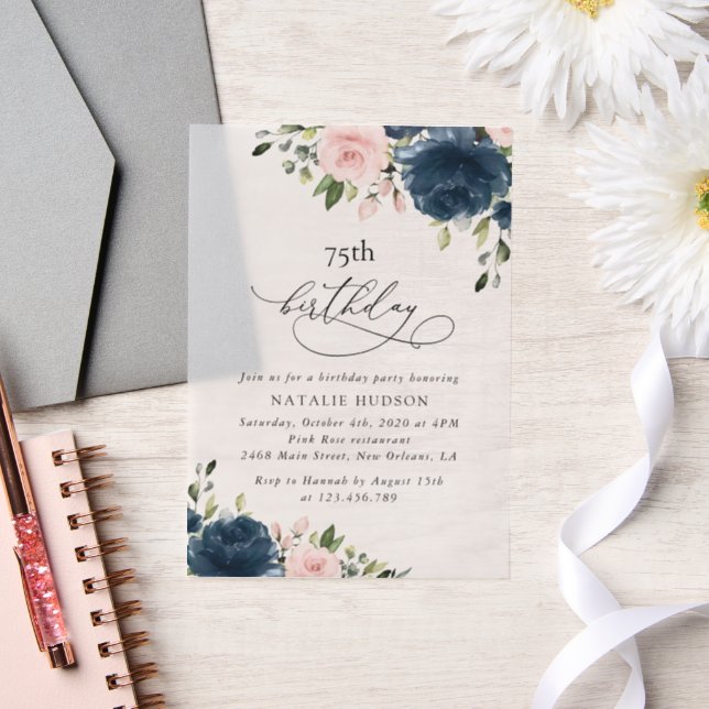 Navy Blue Flowers, Pink Flowers, Boho, Birthday (Hochzeit)