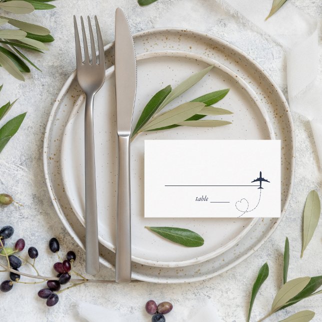 Navy Blue Flugzeug Heart Travel Hochzeit in Urlaub Platzkarte (Von Creator hochgeladen)