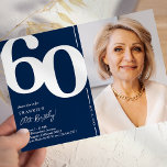 Navy Blue Foto 60. Geburtstagsparty Einladung<br><div class="desc">Mit diesen trendigen, blauen und weißen Geburtstagsfeiern schaffen Sie bei Ihrem 60. Geburtstagsbash nachhaltige Erinnerungen! Diese Einladungen mit einem großen, fetten Serif-Schriftart, der die Nummer '60', ein Foto des Geburtstagsjungen / -mädchens und eine moderne Vorlage zeigt, die leicht zu personalisieren ist, werden den Geist des Ereignisses einfangen. Mit ihrem einzigartigen...</div>