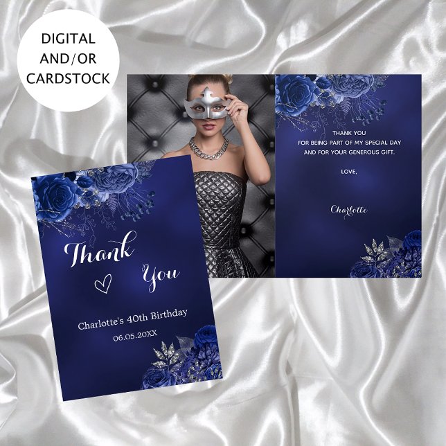 Navy Blue Foto Blume Geburtstag vielen Dank Karte (Von Creator hochgeladen)