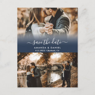 Navy Blue Foto Collage Save the Date Postkarten